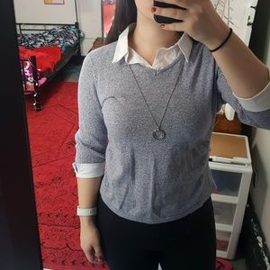 Pink sweater-combo shirt with necklace